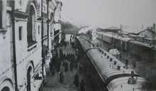 open a larger version of this image View of train and passengers at Vladivostok railroad station