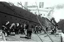 open a larger version of this image Canadian soldiers boarding the Empress of Russia